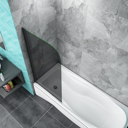 AICA Pivot Matt Black Frame Dark Grey Bath Shower Screen 1