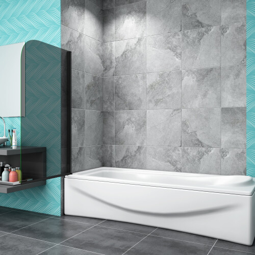 AICA Pivot Matt Black Frame Dark Grey Bath Shower Screen 2