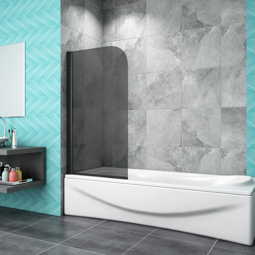 AICA Pivot Matt Black Frame Dark Grey Bath Shower Screen