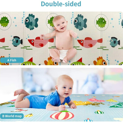 Folding 2Sides Baby Play Mat Large Foam Crawling Playmat Extra Thick 2
