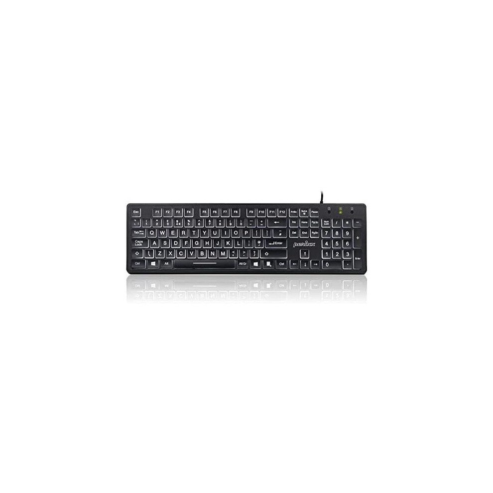 Perixx Periboard-317 Wired Usb White Led Backlit Keyboard, Big Print Illuminated Keys, Uk Qwerty, Black White,Black 4049571001197