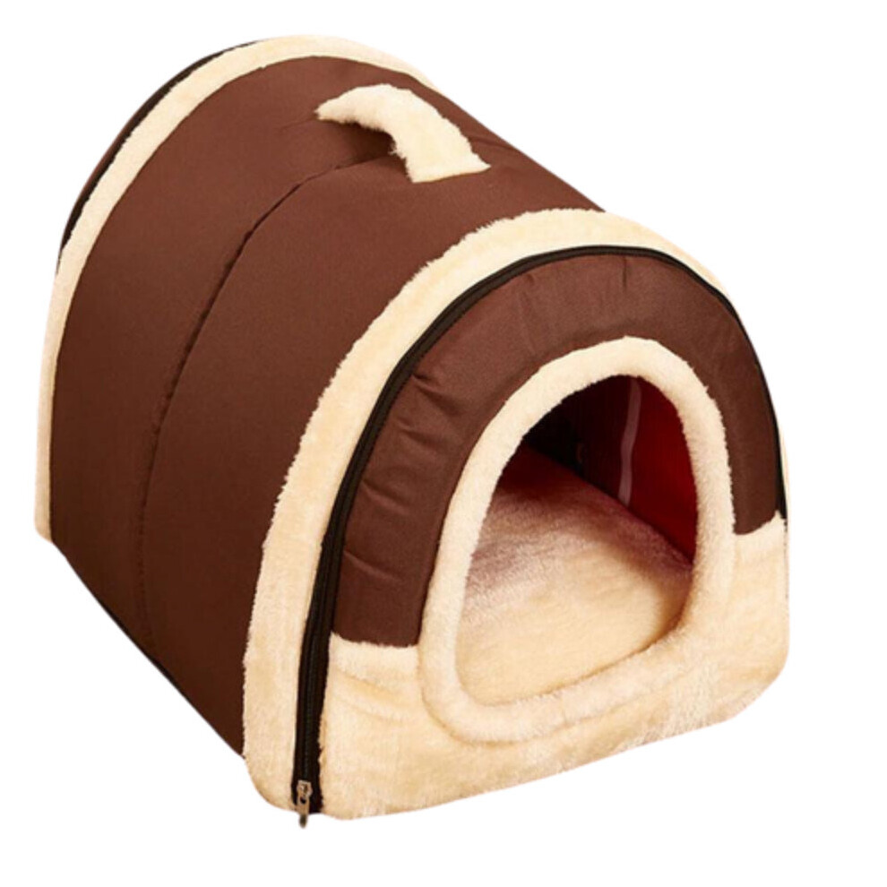 (Brown, S 35x30x28cm) Pet House Bed For Small Animals