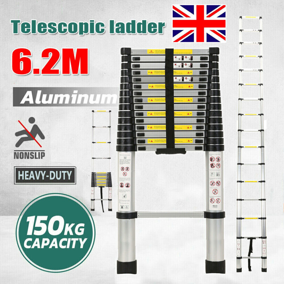 6.2M Telescopic Ladder Aluminum Portable DIY Extendable Collapsible UK