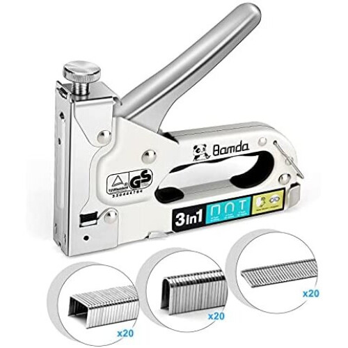 Bamda Staple Gun With 2100 Staples - 3 In 1 Staple Gun Heavy Duty For Wood With Remover, Adjustable Strength And Durable, Manual Staples For Wall, Carpet, Decoration DIY, Nail Guns For