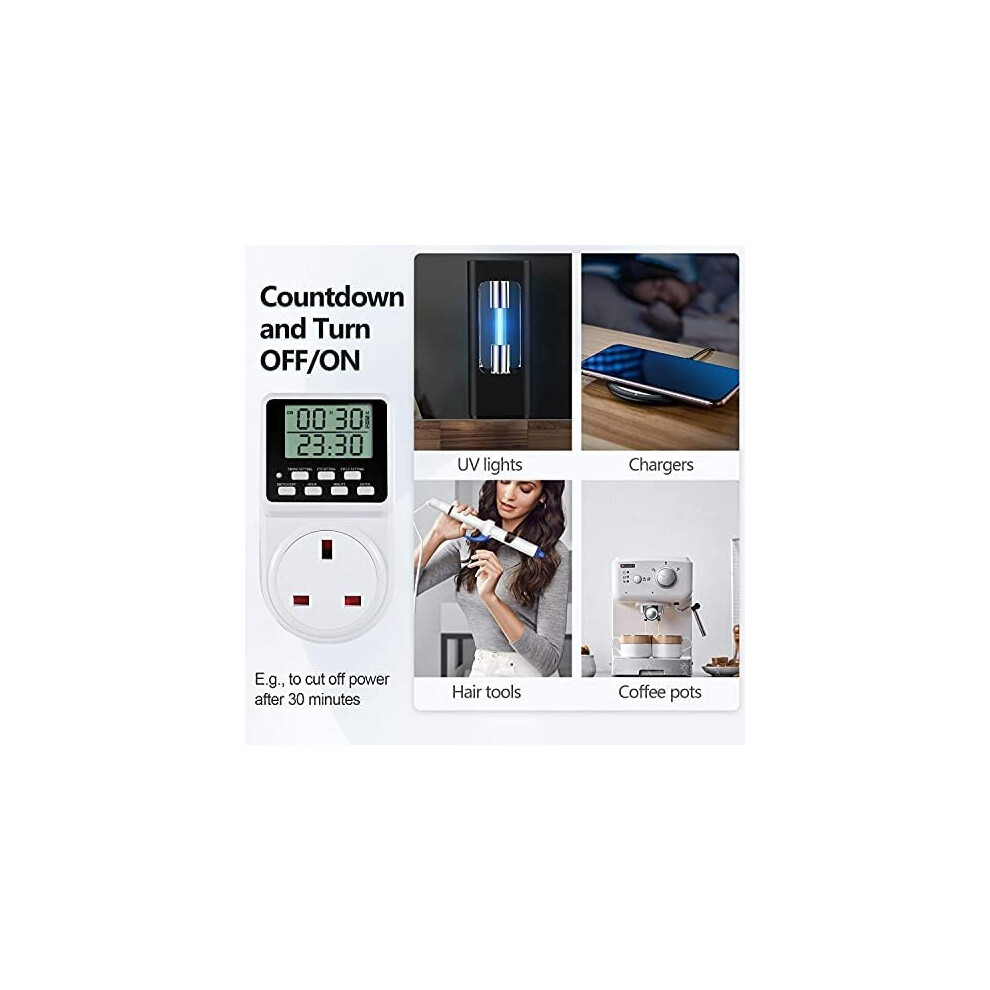ORIDGET 24 Hour Digital Electric Timer Plug Socket with Countdown and ...