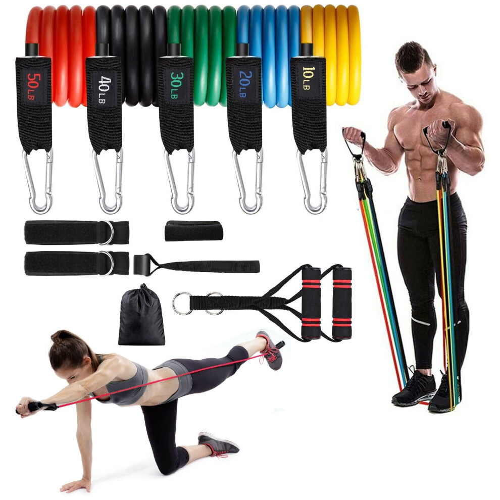 Resistance Bands Exercise Fitness Tubes With Handles Set Home Yoga Pilates 11pcs