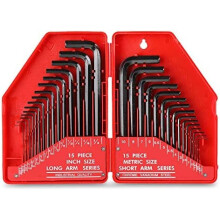 Hi-Spec 30pc Imperial SAE & Metric Hex Allen Key Wrench Set. Short and Long Arms with 0.05, 3/32”, 10mm Sizes
