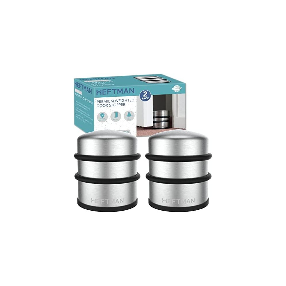 Heftman Heavy Duty Stainless Steel Chrome Door Stop Dome Rubber Bumper 1Kg Weighted Door Stopper Buffer Rings - Pack Of 2