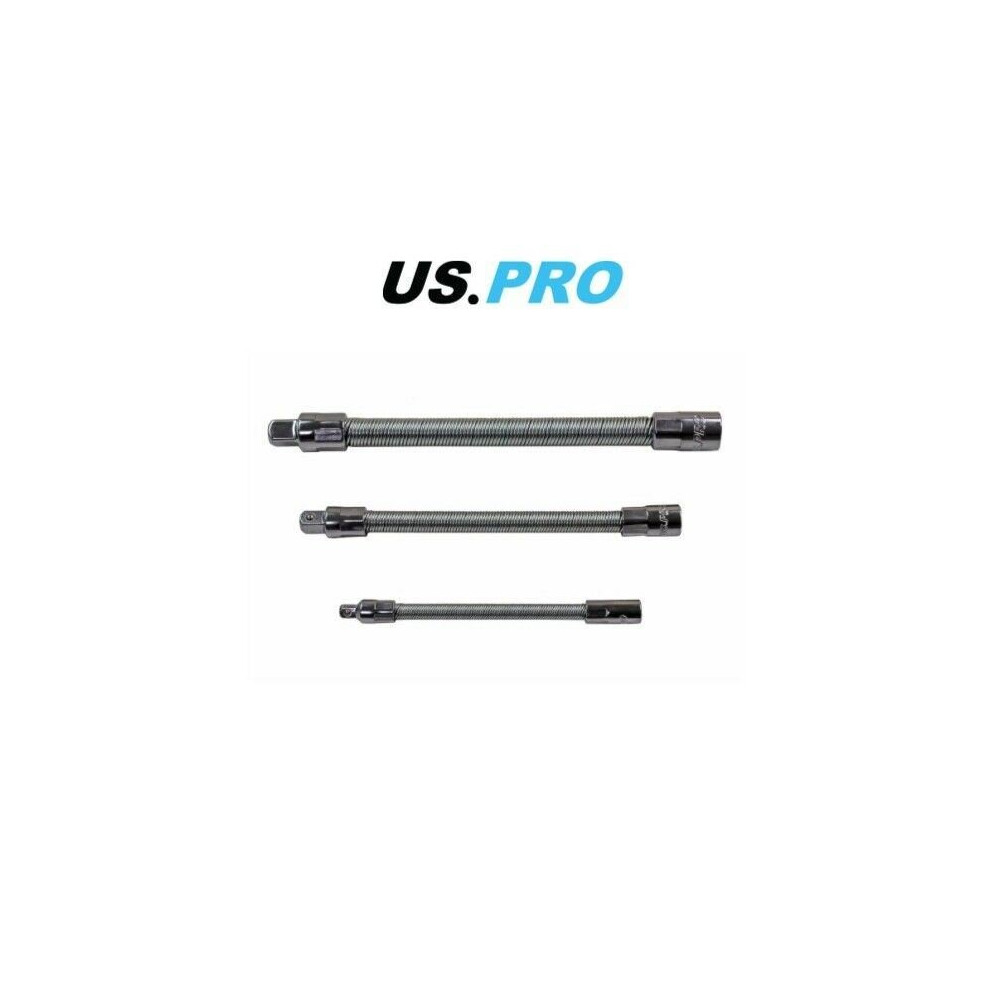 US PRO 3 Piece Flexible Extension Bar Adaptor Set - 1/4" 3/8" 1/2" Drives 4144