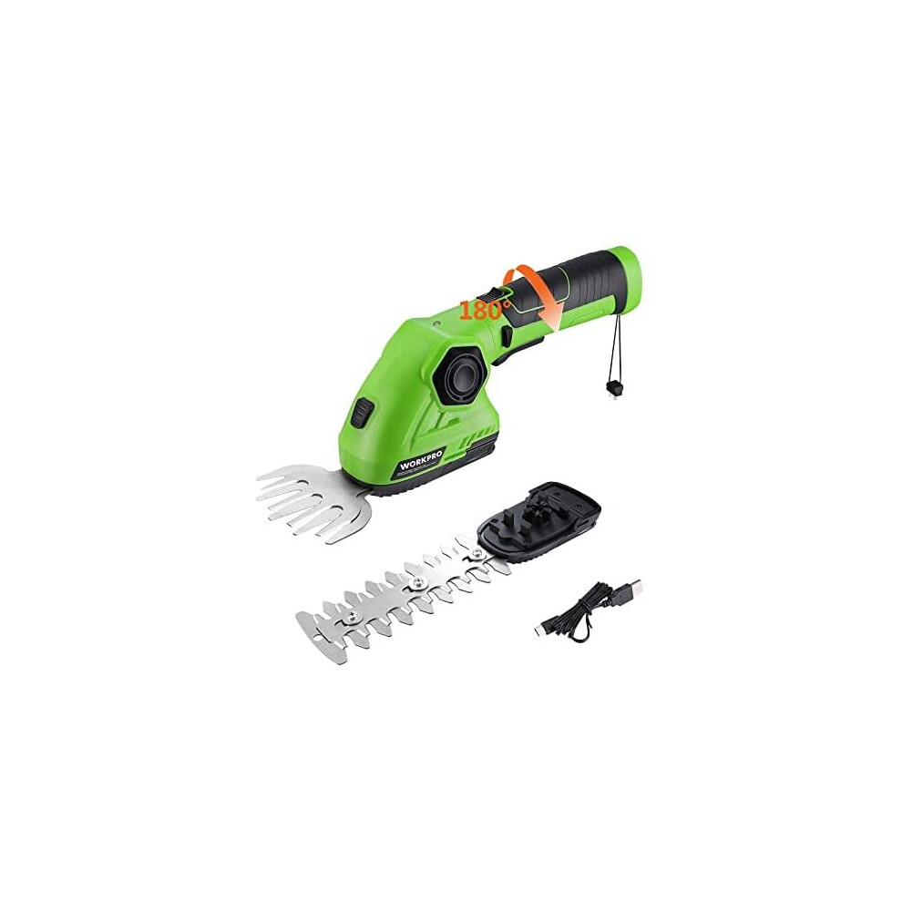 WORKPRO 2 in 1 7.2V Cordless Hedge Trimmer & Grass Shear with Lithium-Ion Battery, Handheld Hedge Cutter with 2 Blades, Grass Trimmer with 180°