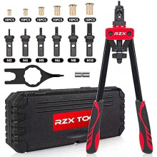 14" Rivet Nut Tool, Professional Rivet Setter Kit with M3 M4 M5 M6 M8 M10 Metric 6 Mandrels and 60pcs Rivnuts, Labor-Saving Design, with Rugged