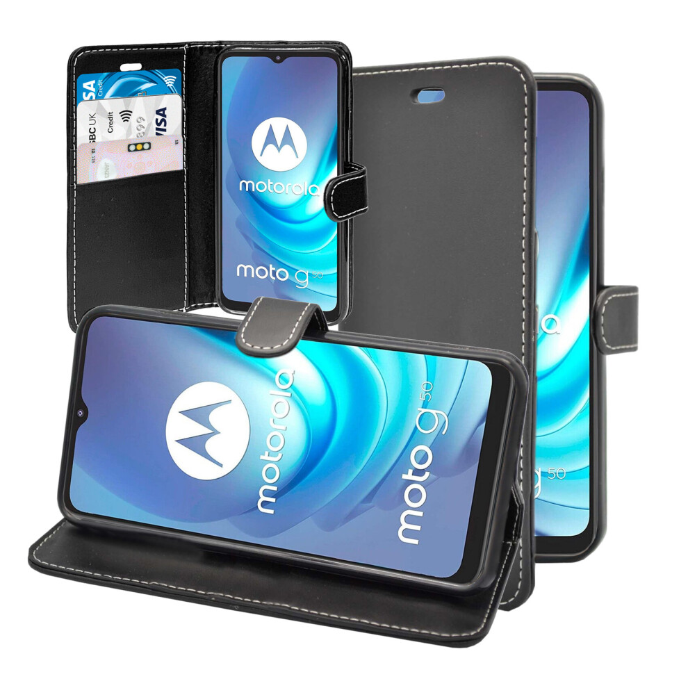 (Black) For Motorola G50 Wallet Flip Pu Leather Kickstand Card Holder Phone Case Cover Black 5060972620694