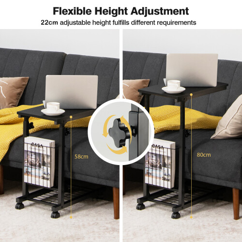 Costway C-shaped Sofa Side Table Adjustable End Table w/ Storage Basket 2