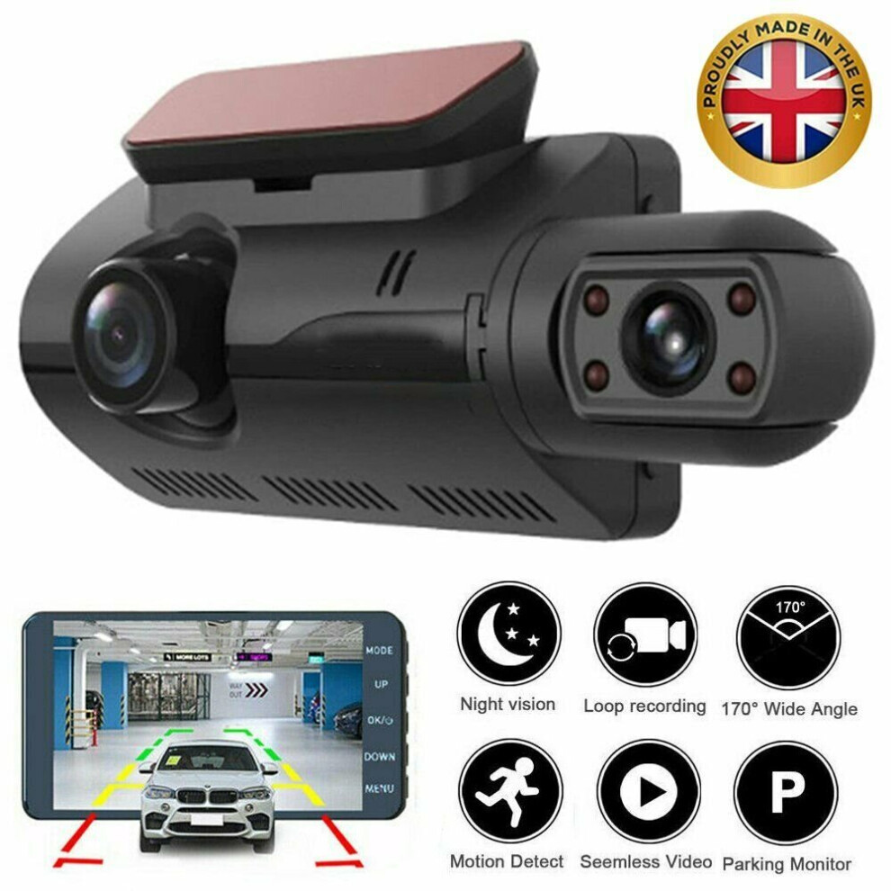 HD 1080P Dash Cam, 3 inch Car Camera Recorder Dual Lens Front and Rear