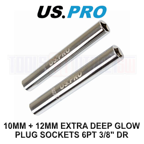 us pro US PRO Tools 10MM + 12MM Extra Deep Glow Plug Sockets 6PT 3/8" DR 3647