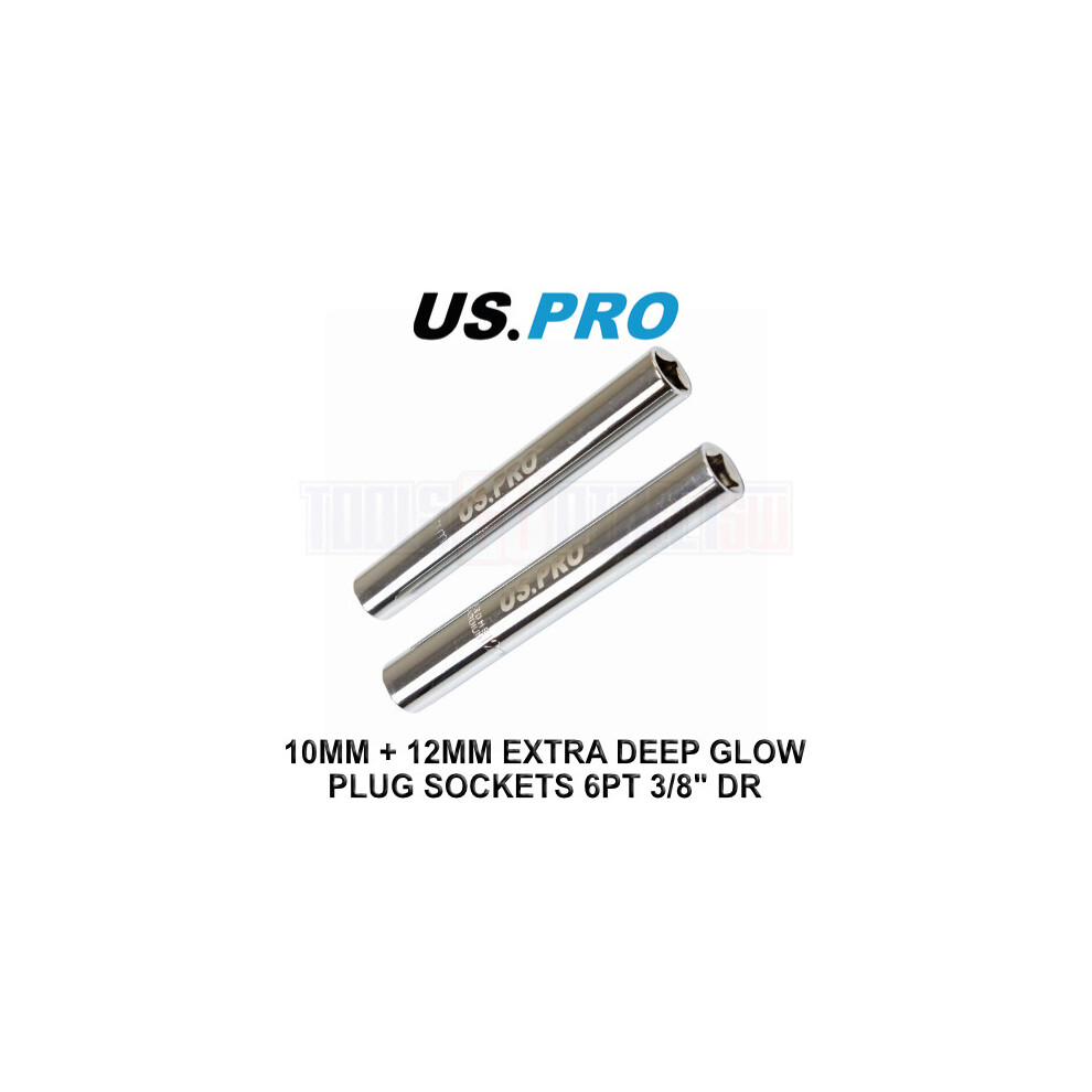 US PRO Tools 10MM + 12MM Extra Deep Glow Plug Sockets 6PT 3/8" DR 3647