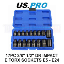 US PRO Tools 17pc 3/8" & 1/2" dr Impact E-Torx Socket Set E5 to E24 3420