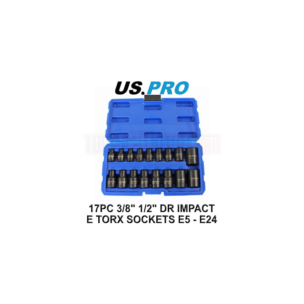 US PRO Tools 17pc 3/8" & 1/2" dr Impact E-Torx Socket Set E5 to E24 3420