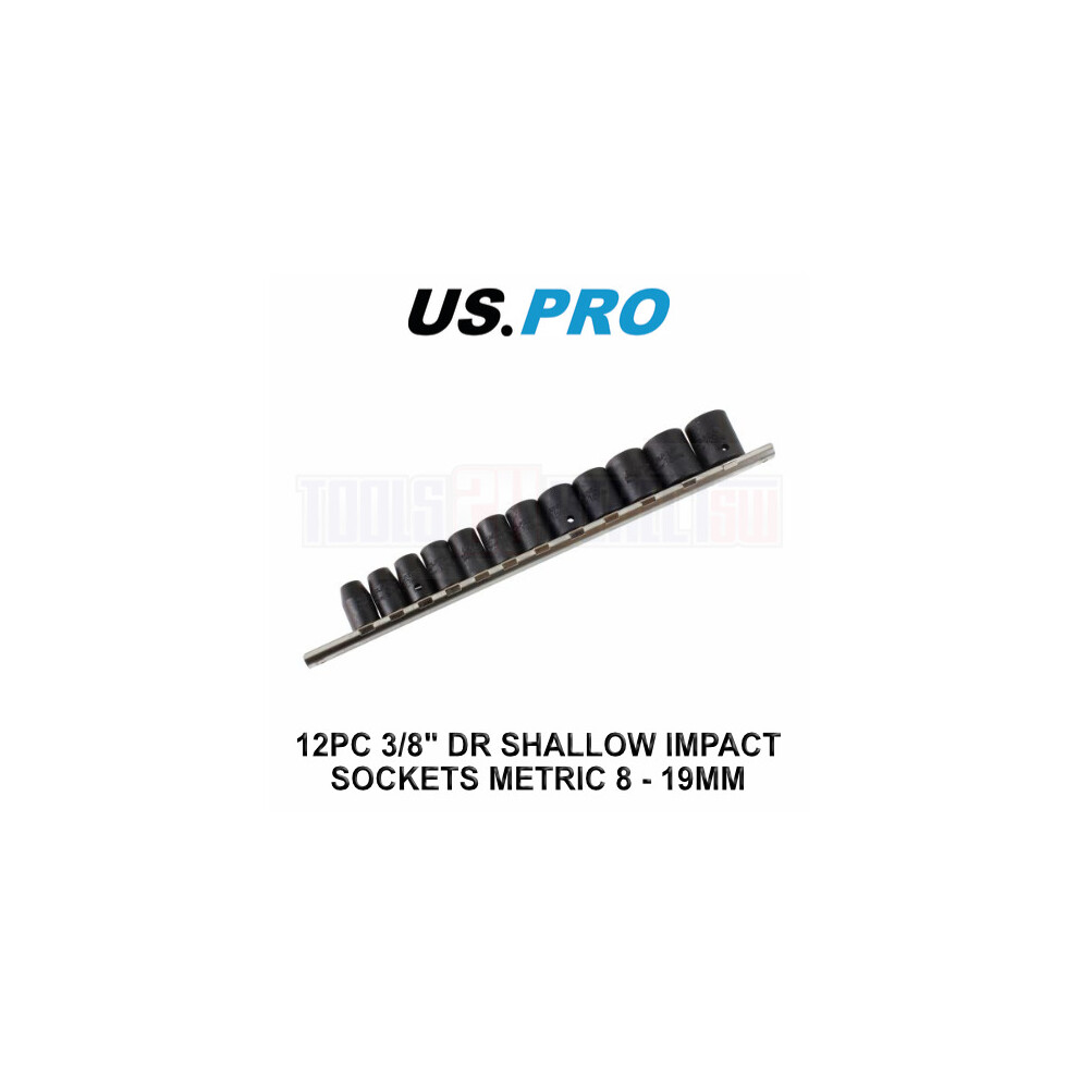US PRO Tools 12pc 3/8'' Dr Shallow Impact Socket Set Metric 8-19mm 6 point 3834