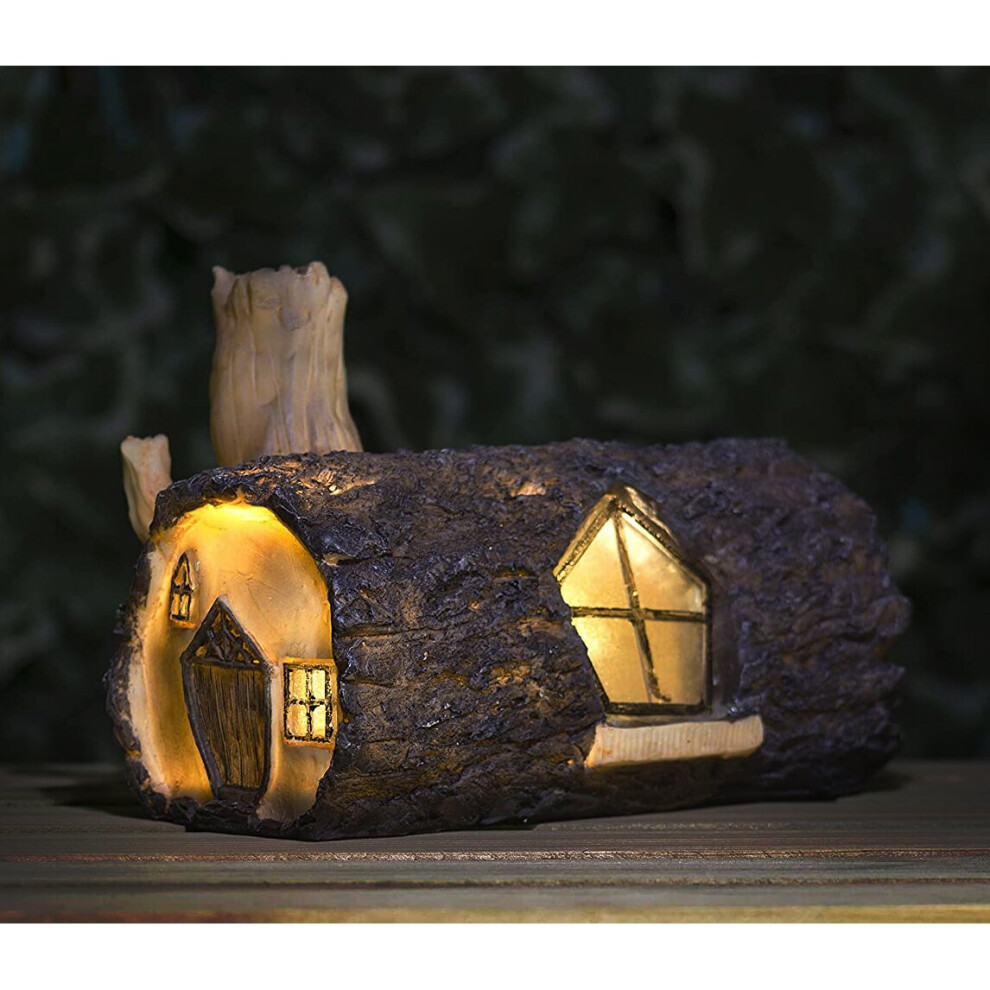 Solar Power LED Light Log Fairy House Garden Lighting Indoor Outdoor