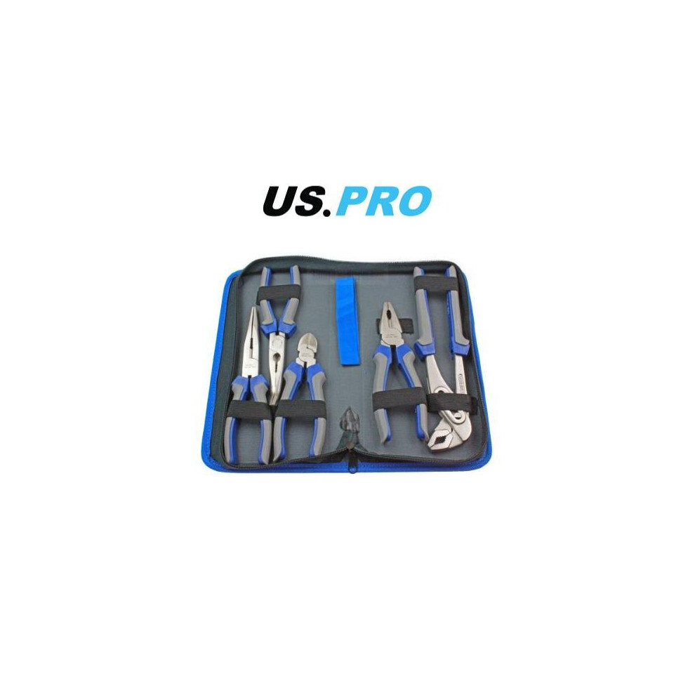 US PRO Tools 5pc Pliers Set In case combination long bent nose side cutters water pump 1821