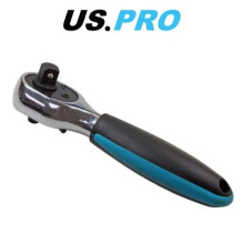 US PRO Tools Stubby Double-Headed Ratchet 1/4in & 3/8in Drive, 72 Teeth, 5 Degrees Between Clicks, Chrome Vanadium, 4191
