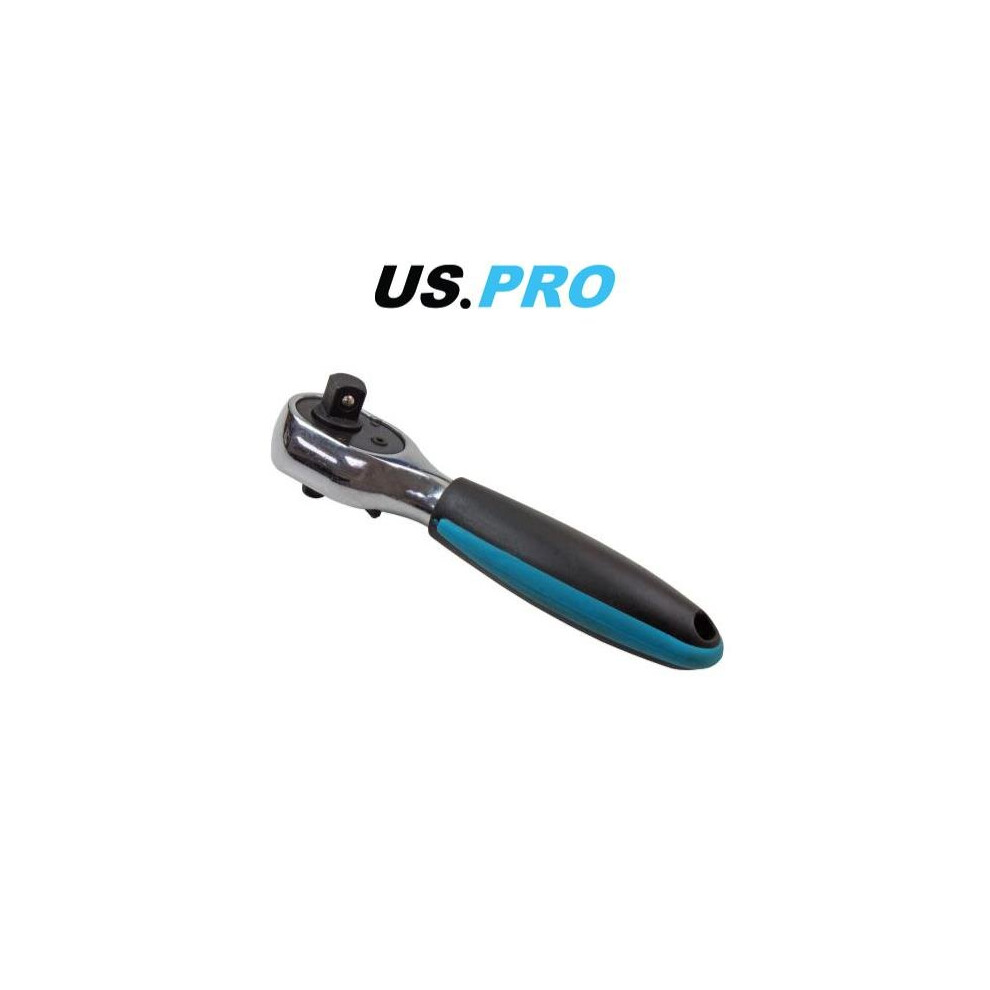 Us Pro Tools Stubby Double-Headed Ratchet 1/4In & 3/8In Drive, 72 Teeth, 5 Degrees Between Clicks, Chrome Vanadium, 4191 5060599861876