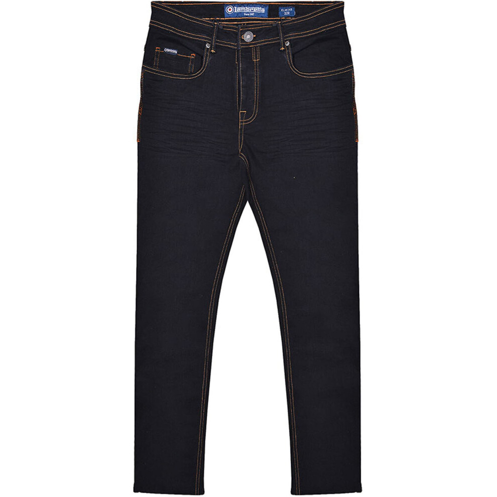 Lambretta (32R, Black) Mens Stafford Slim Fit Skinny Denim Trousers Jeans Blue,Black