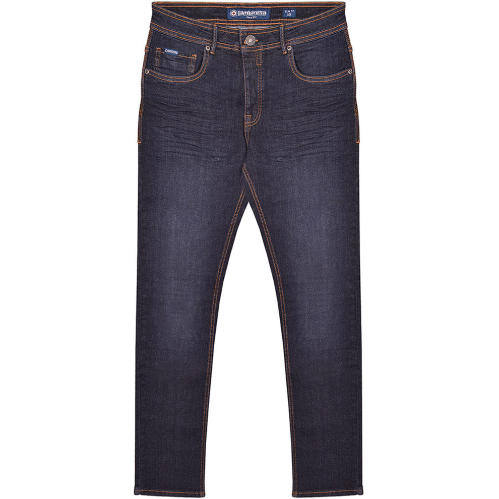 Lambretta (32R, Dark Navy) Mens Stafford Slim Fit Skinny Denim Trousers Jeans Blue