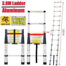3.8M Aluminium Telescopic Ladder One Button Retraction Multi-Purpose