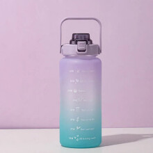 (Purple, 2L) 2L Water Bottle With Straw Time Marker Plastic Water Cup Large Capacity Frosted