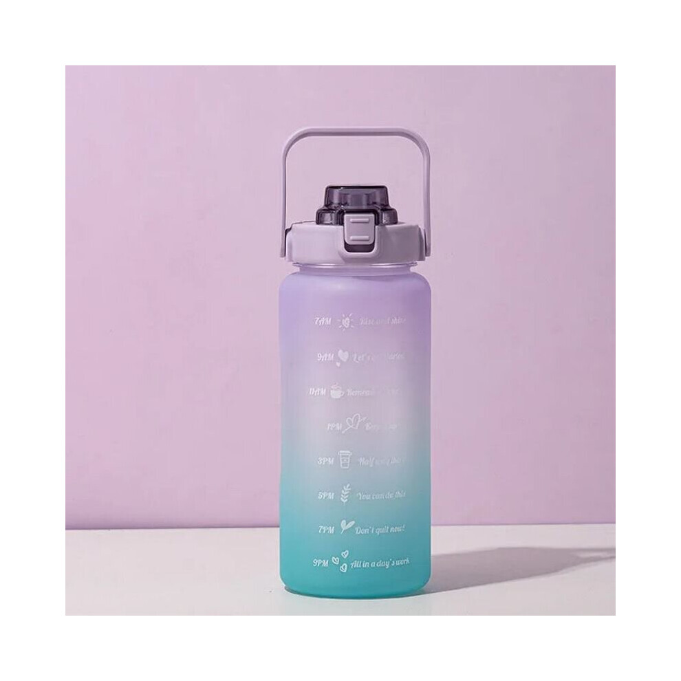 (, 2L) 2L Water Bottle With Straw Time Marker Plastic Water Cup Large Capacity Frosted Purple