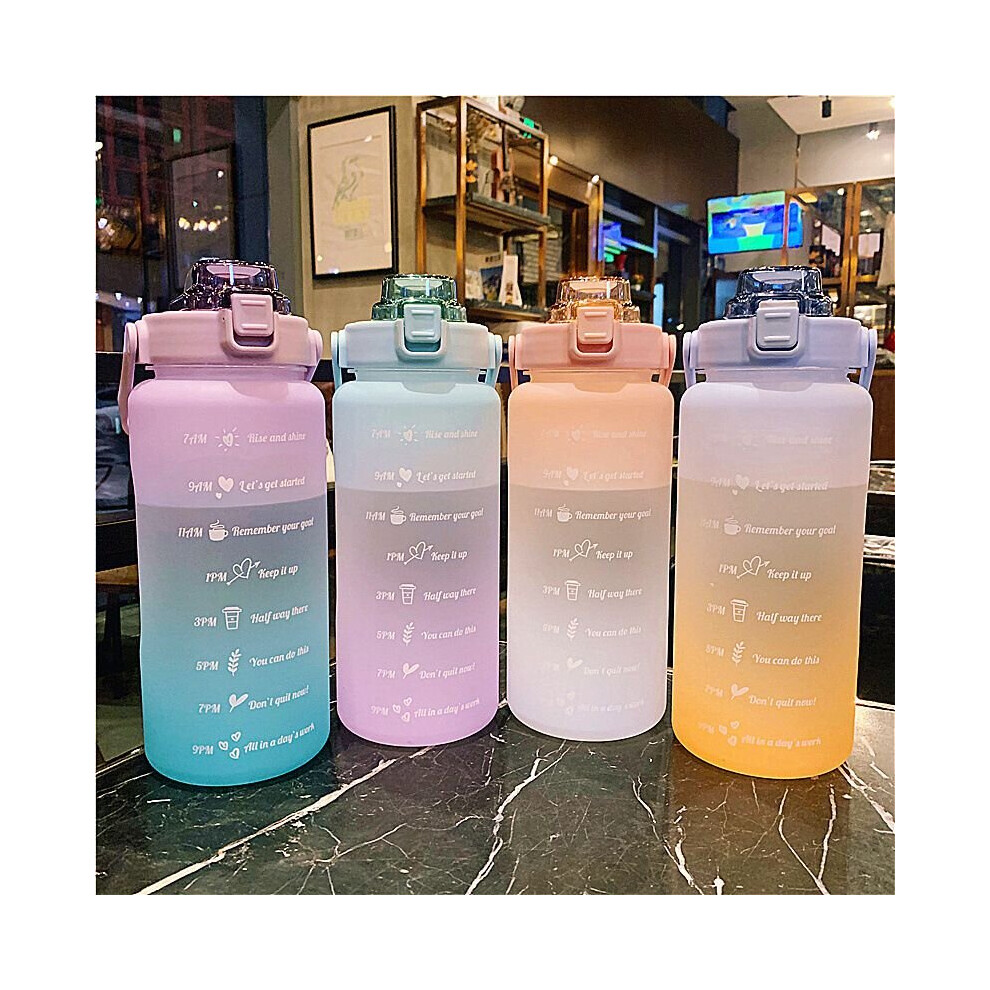 2L Water Bottle With Straw Time Marker Plastic Water Cup Large Capacity Frosted