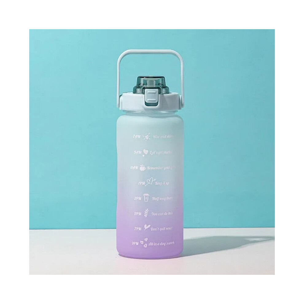 (, 2L) 2L Water Bottle With Straw Time Marker Plastic Water Cup Large Capacity Frosted Green