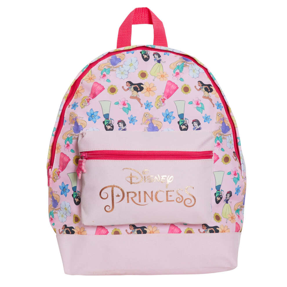 (Size) Disney Princess Backpack Girls School Bag Large Pink Rose Gold Travel Lunch Bag