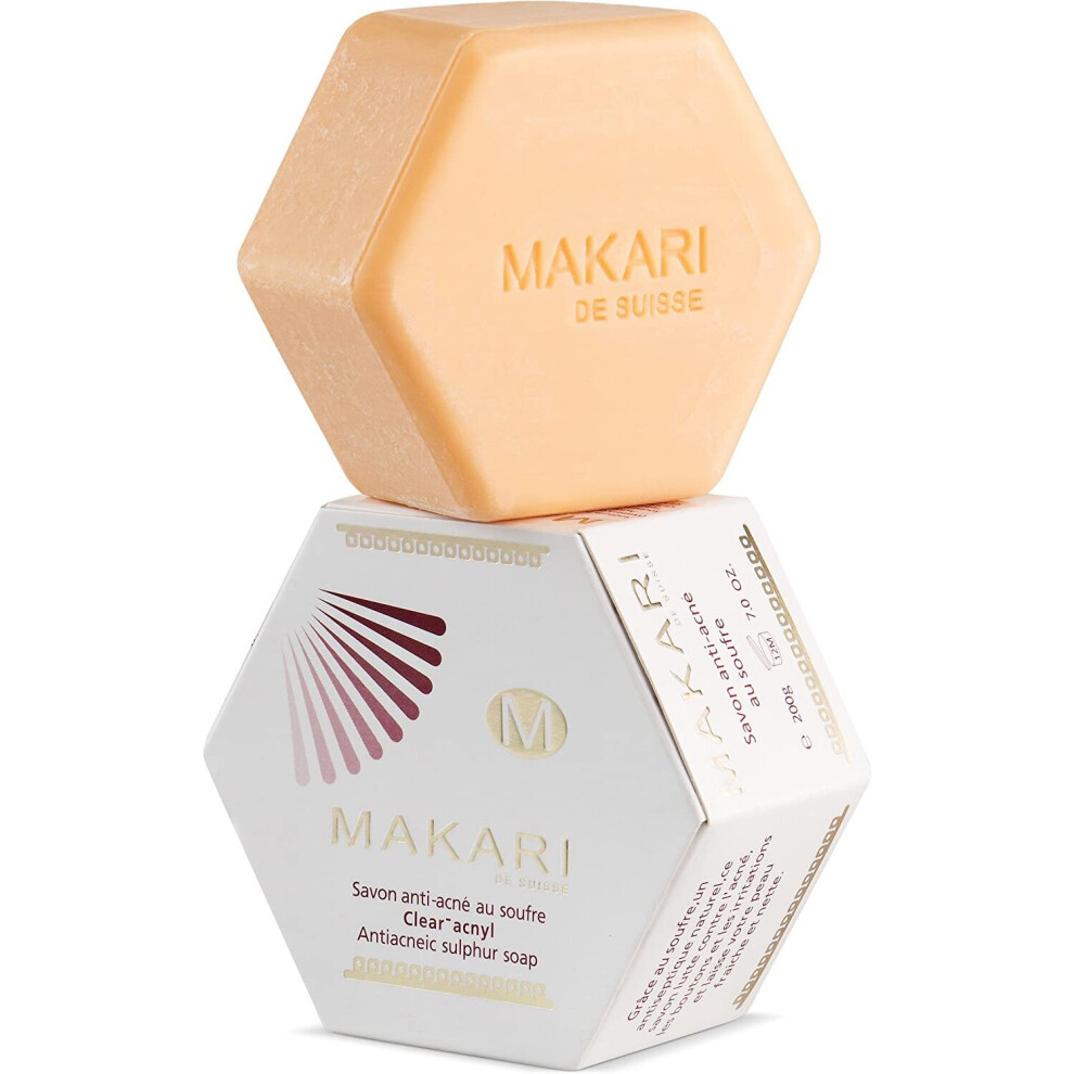 Makari Classic Sulfur Soap 7.0 oz ? Acne-Fighting Bar Soap for Face & Body ? Moisturizing Cleanser Combats Acne Blemishes, Clogged Pores, Oiliness &