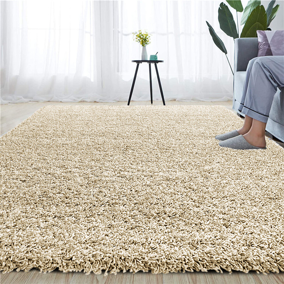 (CREAM, 160 X 230 CM) EXTRA THICK HEAVY 5CM PILE SOFT LUXURIOUS SHAGGY MODERN AREA BEDROOM HALL RUG RUNNER MAT SHAGGY RUGS