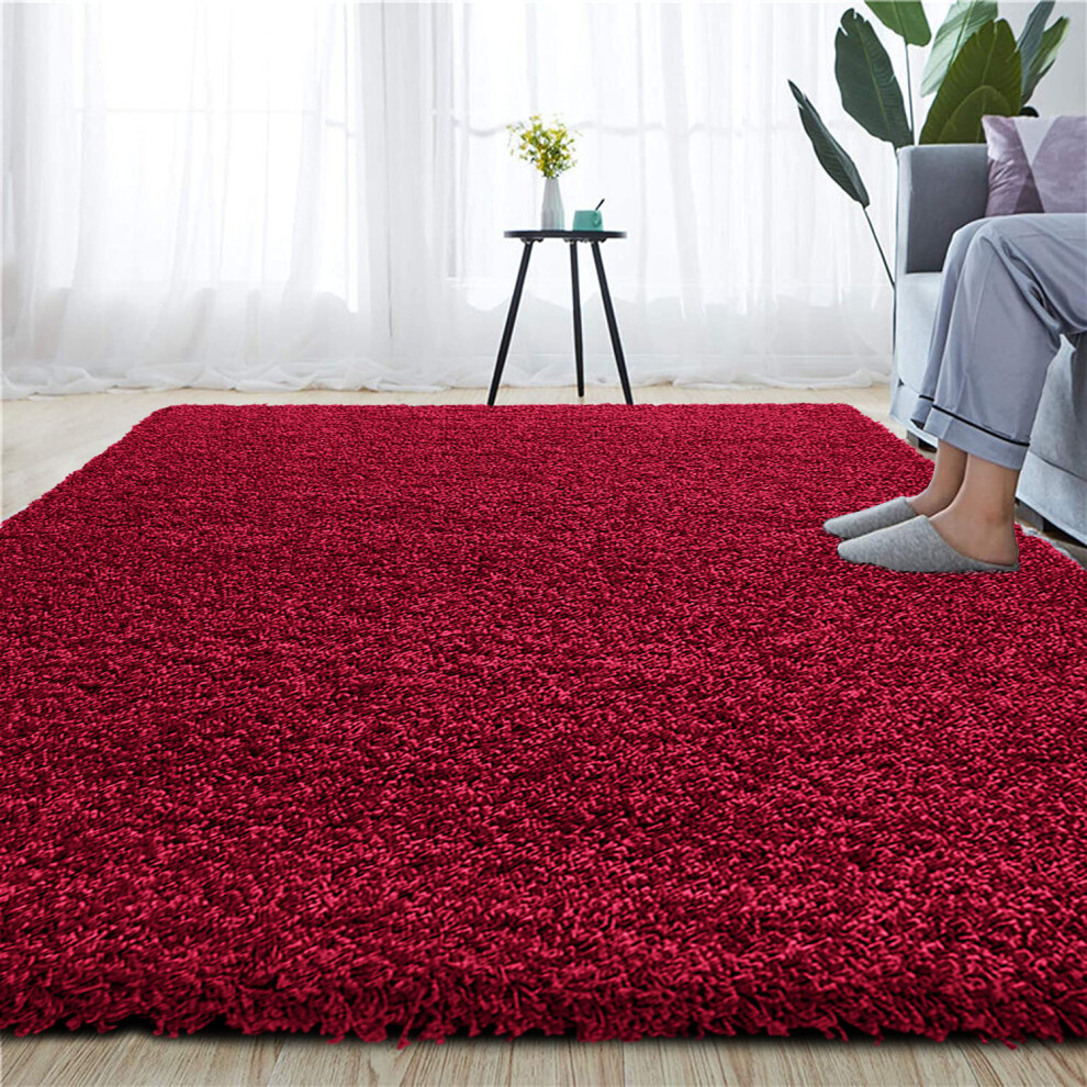 (BURGUNDY, 160 X 230 CM) EXTRA THICK HEAVY 5CM PILE SOFT LUXURIOUS SHAGGY MODERN AREA BEDROOM HALL RUG RUNNER MAT SHAGGY RUGS