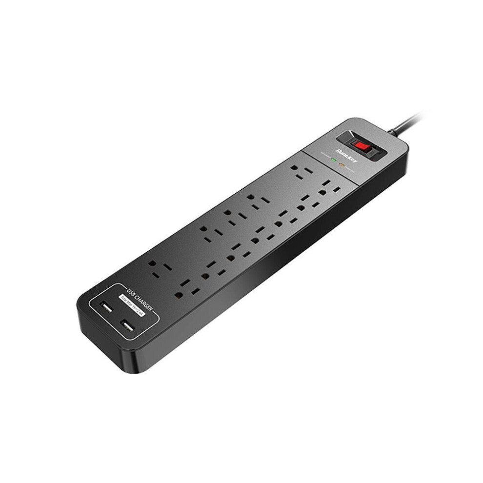 Power Strip Durable Household Socket with 12 AC Outlets 2 USB-A Charging Ports Surge Protector American Standard