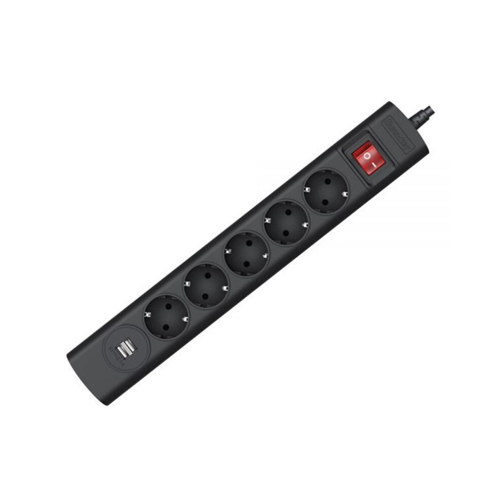 Power Strip with 5 AC Outlets 2 USB Ports Flame-retardant Material Double Break Safety Switch