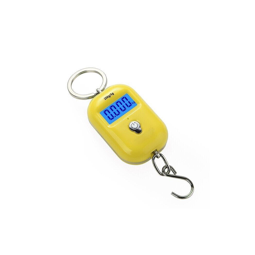 (Yellow) Mini Keychain Digital Hanging Scale Electronic Luggage Hook LCD Backlight Kitchen Steelyard