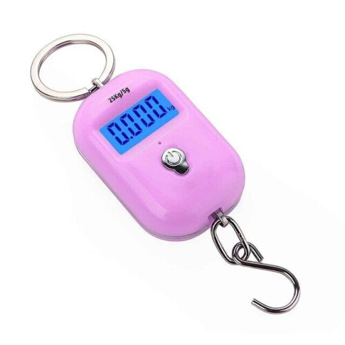 (Pink) Mini Keychain Digital Hanging Scale Electronic Luggage Hook LCD Backlight Kitchen Steelyard