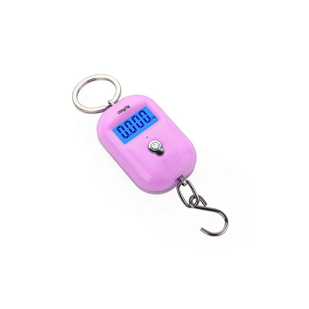 (Pink) Mini Keychain Digital Hanging Scale Electronic Luggage Hook LCD Backlight Kitchen Steelyard