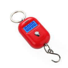 (Red) Mini Keychain Digital Hanging Scale Electronic Luggage Hook LCD Backlight Kitchen Steelyard