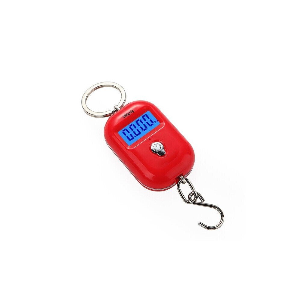 (Red) Mini Keychain Digital Hanging Scale Electronic Luggage Hook LCD Backlight Kitchen Steelyard