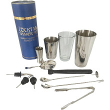 (Stainless Steel - CA211) 12 Piece Essential Stainless Steel Bartender Cocktail Boston Shaker Set