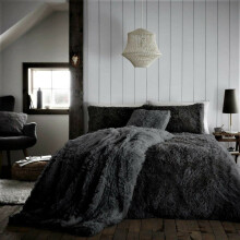 (Charcoal, Double) Luxury Super Soft HUG & SNUG Long Pile Fleece Fluffy Fur Duvet