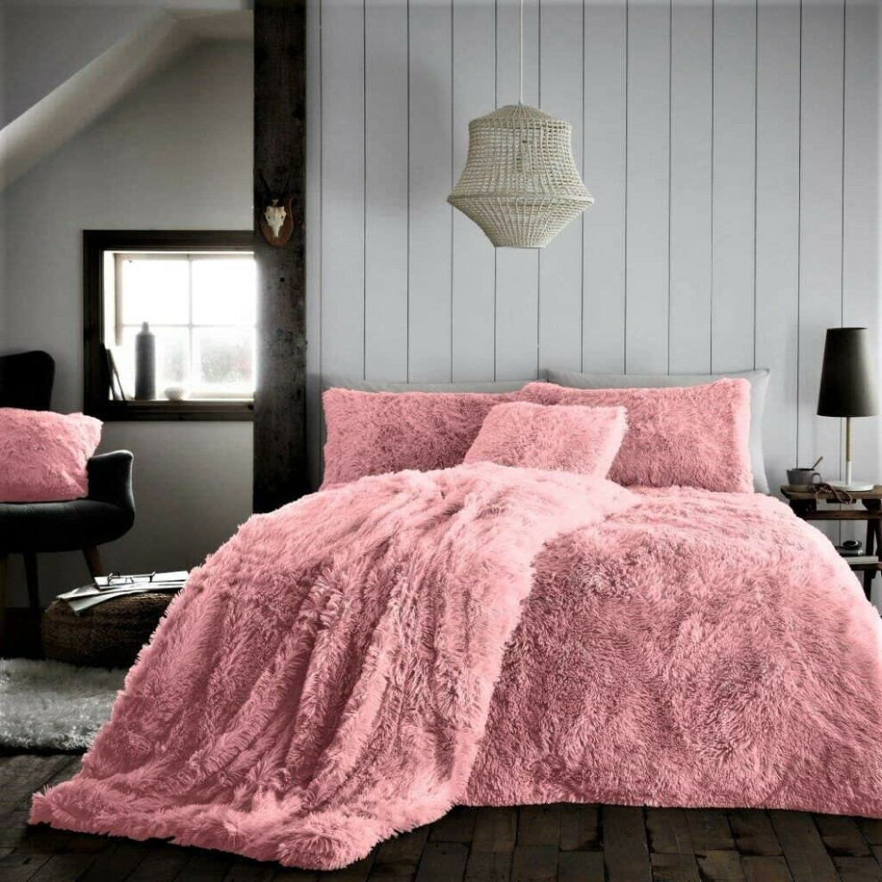 (Pink King) Luxury Super Soft HUG & SNUG Long Pile Fleece Fluffy Fur Duvet