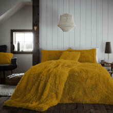 (Ochre, Double) Luxury Super Soft HUG & SNUG Long Pile Fleece Fluffy Fur Duvet
