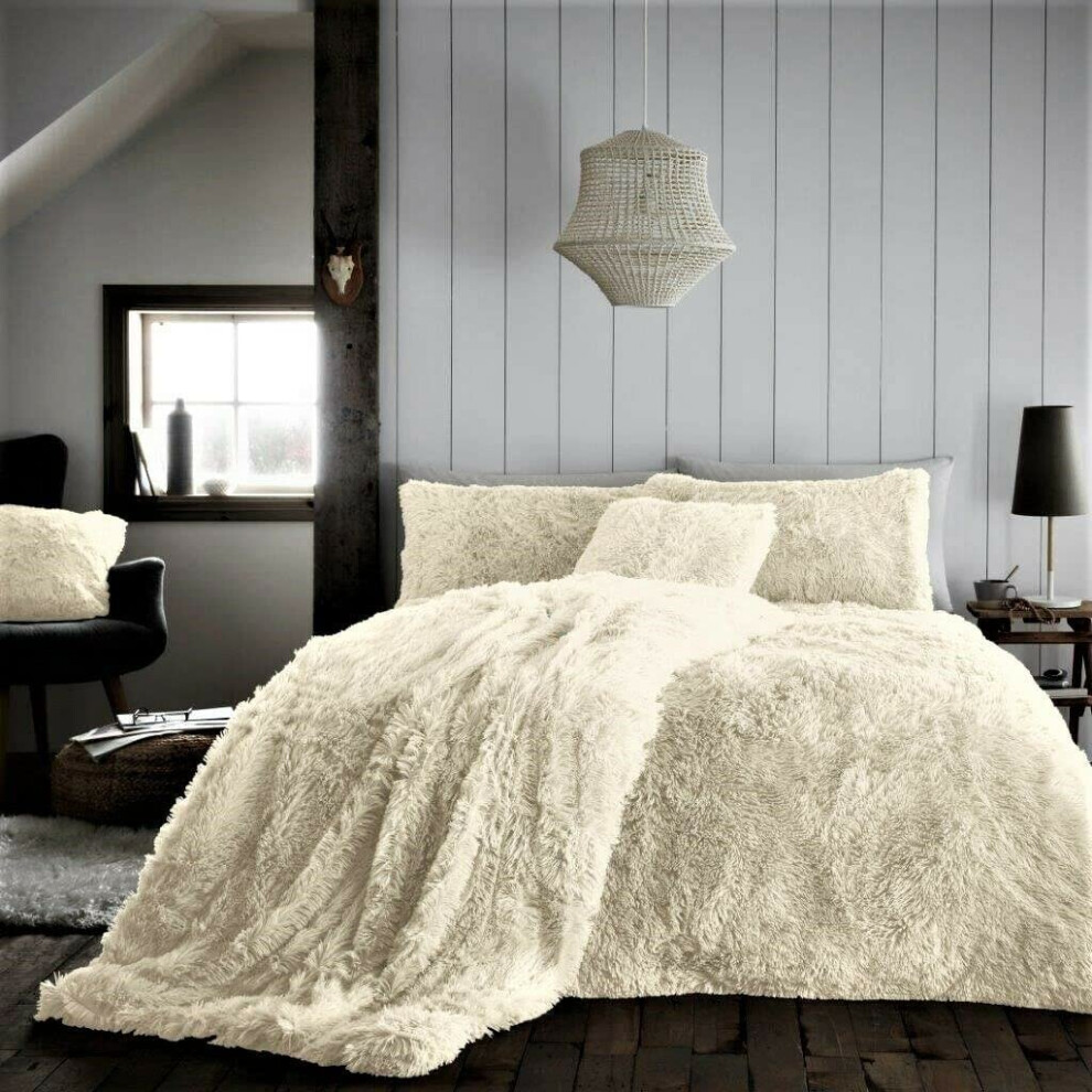 (Cream Double) Luxury Super Soft HUG & SNUG Long Pile Fleece Fluffy Fur Duvet